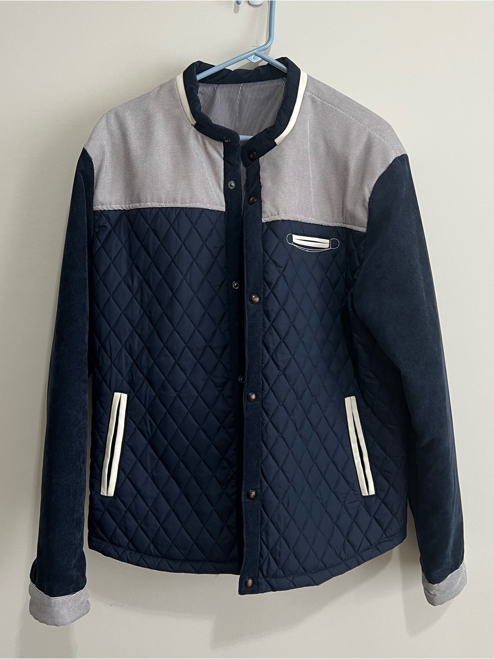 Men’s Quilted Navy Stand Collar Jacket - Size - XL